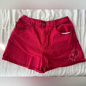 Chic Red Jean Shorts with Heart Detail